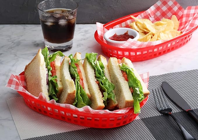New Star Foodservice 44065 Fast Food Baskets, 10.5 x 7 Inch, Set of 12, Red