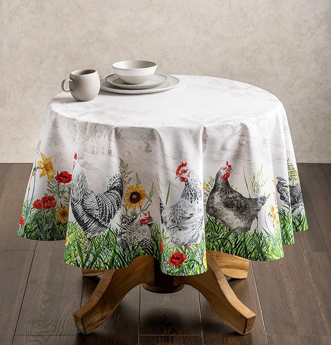 Maison d' Hermine Table Cloth Round Table 100% Cotton 63 Inches Tablecloth Reusable Decorative Everyday Use for Dining Room, Farmhouse, Home, Party, Festive & Wedding Spring Summer - Basse Cour