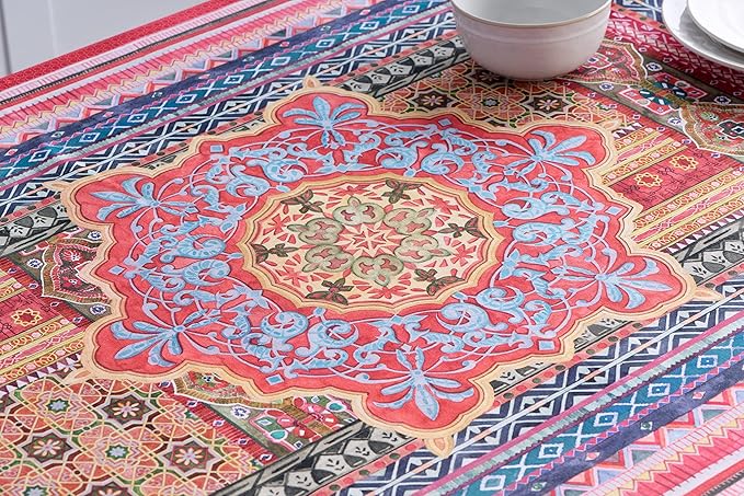 Maison d' Hermine Table Cloth Rectangle Table 100% Cotton 70 x 90 Inches Fall Tablecloth Reusable Everyday Use for Thanksgiving Christmas Decorations Dining Farmhouse Party (Ispahan)