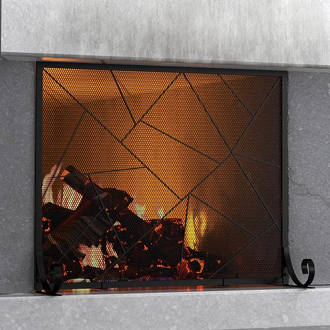 Fire Beauty Fireplace Screen Decorative Mesh Geometric Fire Spark Guard Gate Cover for Home