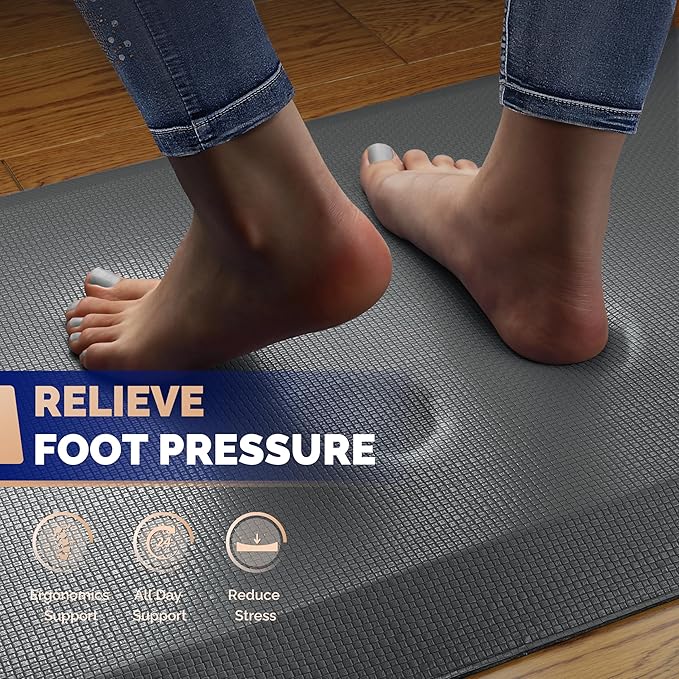 FEATOL Anti Fatigue Mat for Standing, 9/10 Extra Thick Ergonomic Standing Desk Mat, Comfort & Durable Memory Foam Standing Mat at Home,Office All Day (20" x 59", Grey, 1PC)