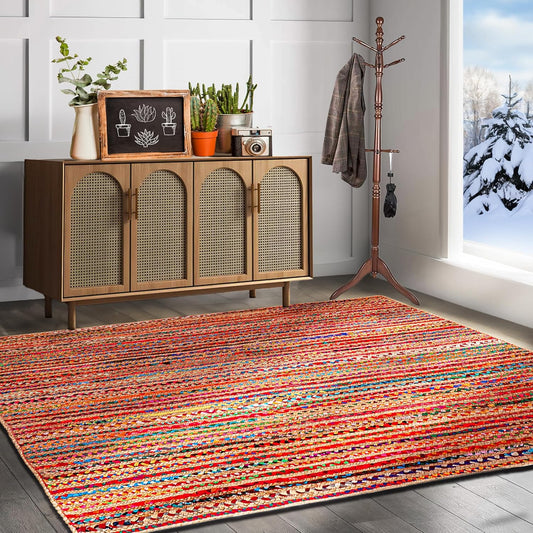 4'x6' Handwoven Jute Chindi Area Rug - Colorful Boho Rugs for Living Room - Hand Braided Multicolor Bohemian Rug for Farmhouse, Bedroom, Dining Room, Classroom, Hallway, Kitchen, Office