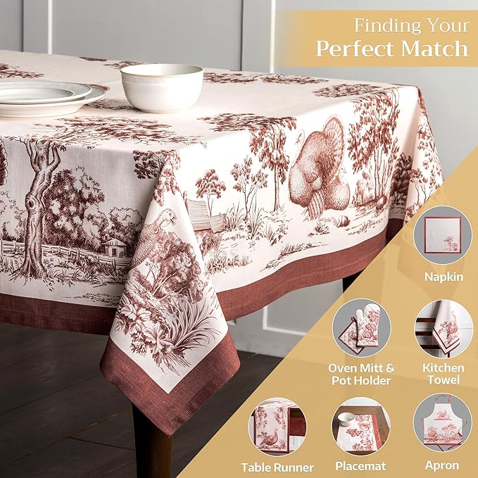 Maison d' Hermine Table Cloth Square Table 100% Cotton 54 x 54 Inches Fall Tablecloth Reusable Everyday Use for Thanksgiving Christmas Decorations Dining Farmhouse Party (Holy Jouy - Brown)
