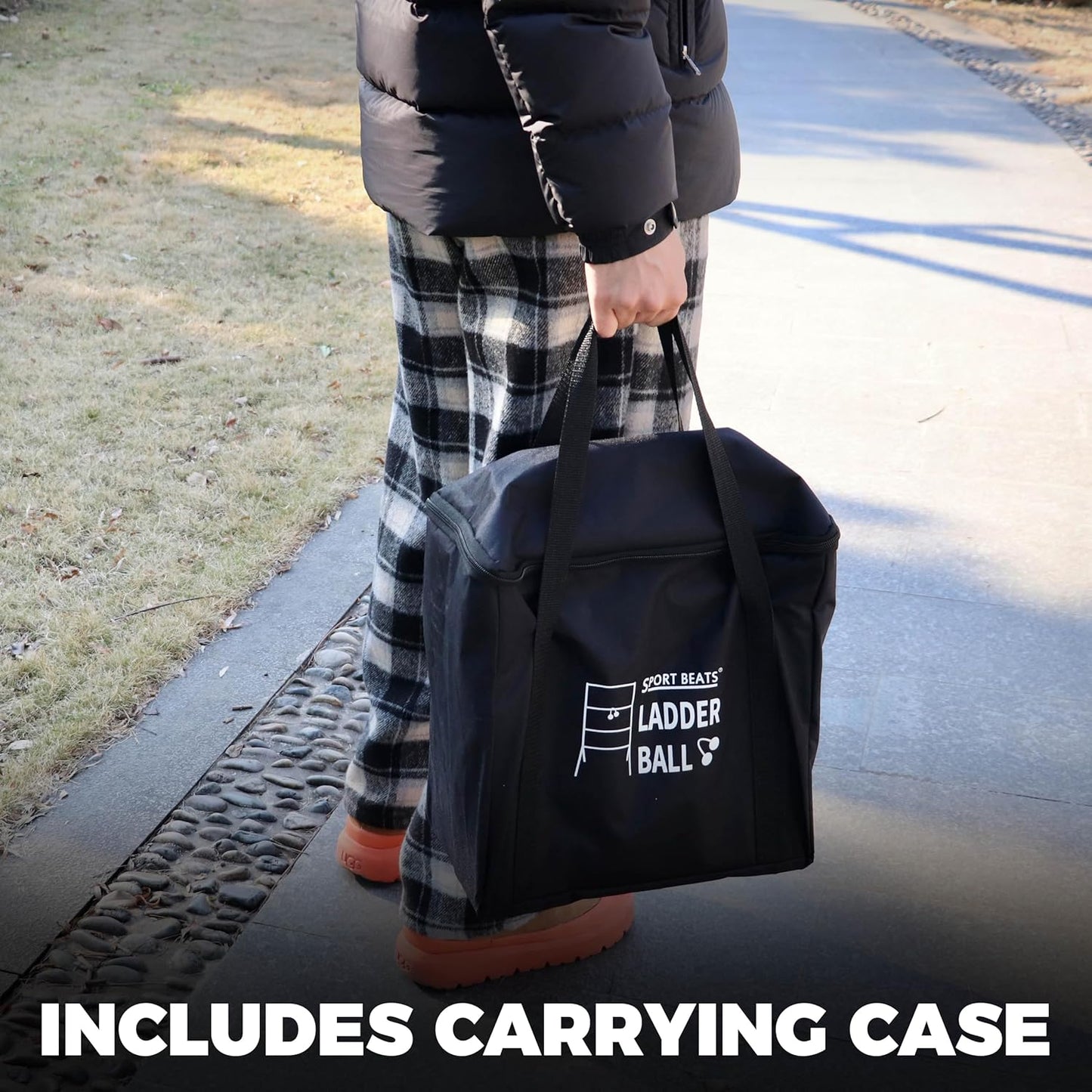 Outdoor Games Ladder Ball Set - Patented Assembly Free Portable Ladder Toss - Steel Frame Includes Carrying Case, 6 Bolas and Scoresheet