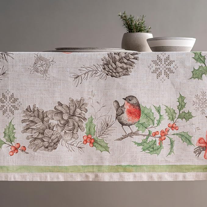 Maison d' Hermine Table Cloth Rectangle Table 100% Cotton 54 x 72 Inches Fall Tablecloth Reusable Everyday Use for Thanksgiving Christmas Decorations Dining Farmhouse Party (Christmas Dew)