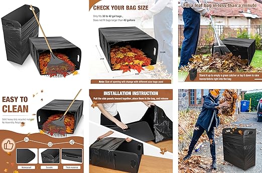 Touri 2 PCS Lawn Trash Bag Holder, Leaf Collector Holder Holds 30-42 Gallon Bags, Reuseable Garbage Frame for Camping, Yard Weeding, Lawn Party