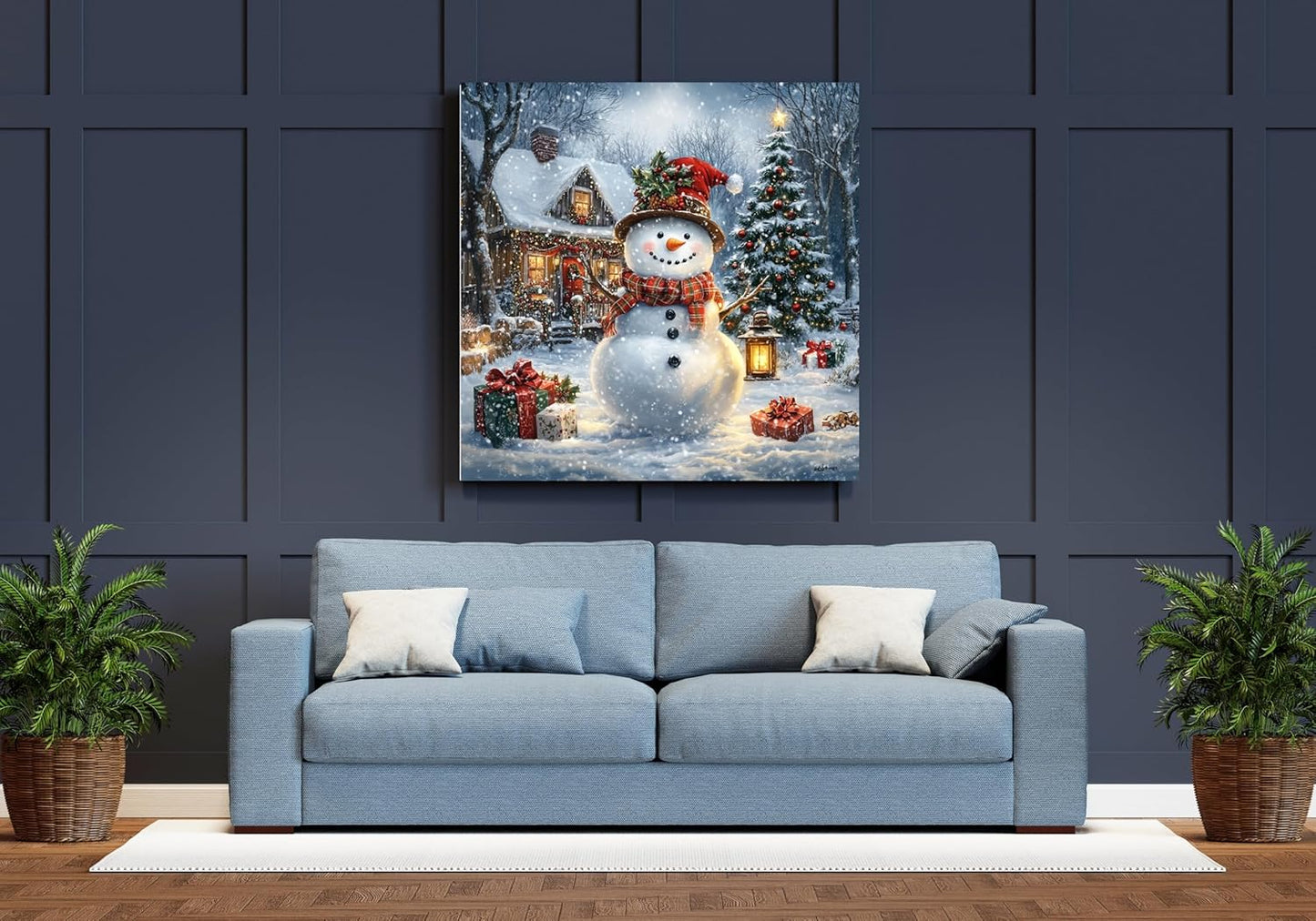 Moohue 14ct Counted Cross Stitch Kits for Adults Winter Snowman House Trees Printed Stamped Cross Stitch Patterns Kits Cross Stitch Supplies (Winter Snowman House Trees)