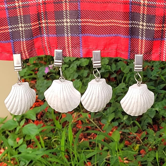 TwoFish Home Set of 4 White-Shell Resin Tablecloth Weights Clips White-Shell Handicraft Tablecloth Clamps Pack of 4