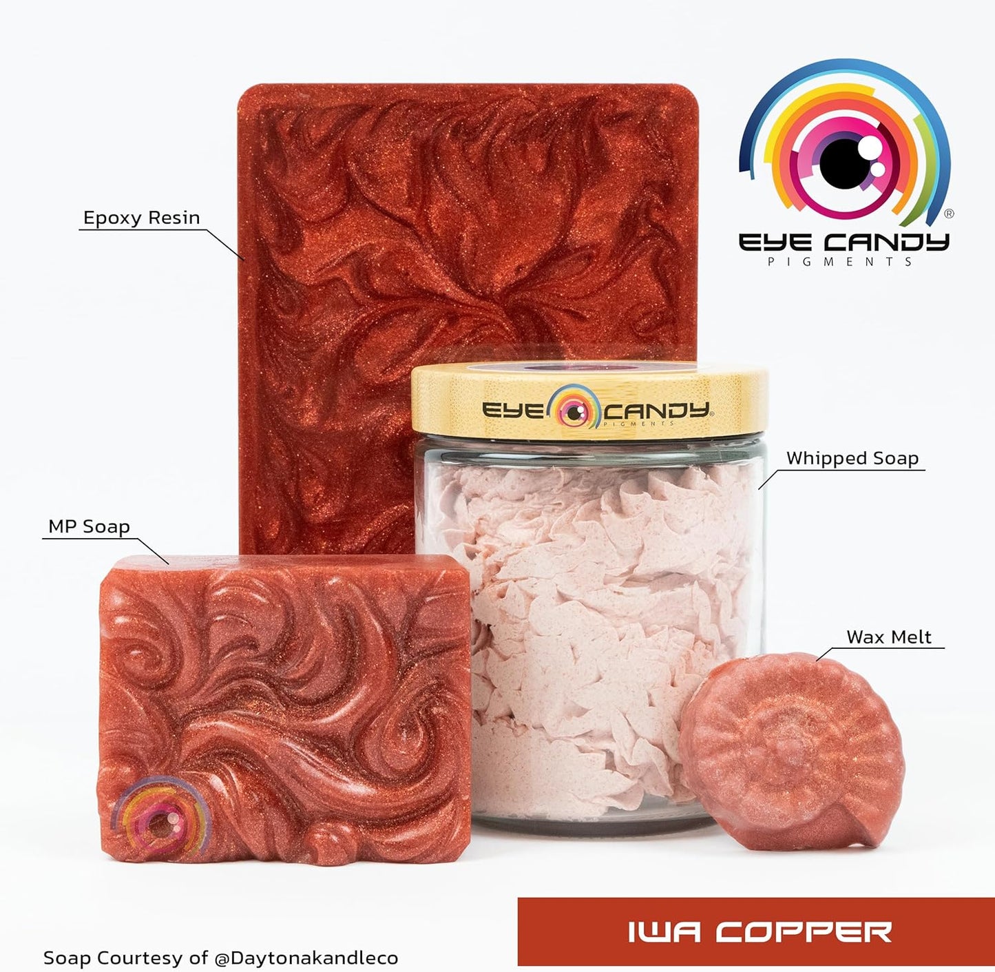 Eye Candy Pigments Premium Copper Mica Powder - IWA Copper (50gr) - for Epoxy, Resin, Soap, Paint, Woodworking, Acrylic Pouring, Bath Bombs, Fishing Lures - DIY Arts and Crafts Additive
