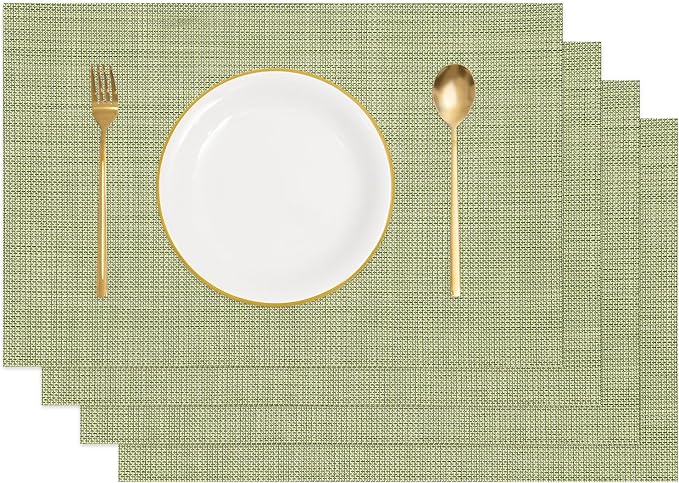 uxcell Faux Linen Placemats, 12x18 Inch Heat Resistant Place Mats Machine Washable Non-Slip Cloth Placemats for Dining Table Kitchen Indoor Outdoor Home Decoration(Green,4Pcs)