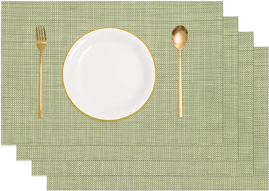 uxcell Faux Linen Placemats, 12x18 Inch Heat Resistant Place Mats Machine Washable Non-Slip Cloth Placemats for Dining Table Kitchen Indoor Outdoor Home Decoration(Green,4Pcs)