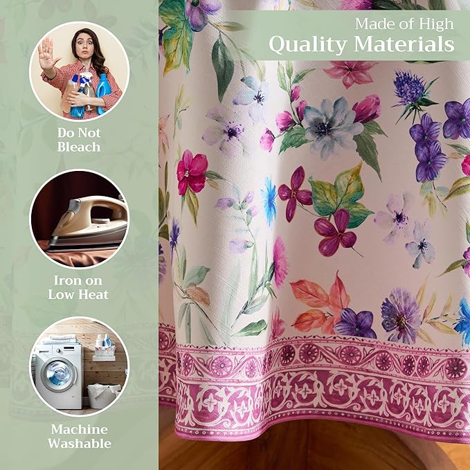 Maison d' Hermine Table Cloth Round Table 100% Cotton 69 Inches Tablecloth Reusable Decorative Everyday Use for Dining Room, Farmhouse, Home, Party, Festive & Wedding Spring Summer - Chardon