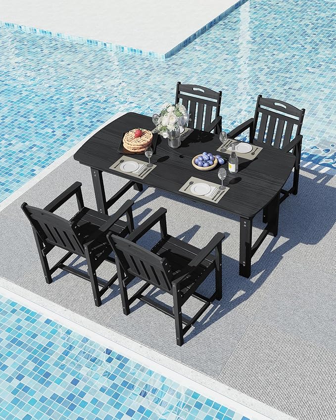 Ciokea HDPE Outdoor Dining Set, 5-Piece Patio Table and Chairs Set with Umbrella Hole, All-Weather Patio Dining Sets for 4, Durable Patio Furniture for Backyard, Garden, Lawn & Poolside, Black