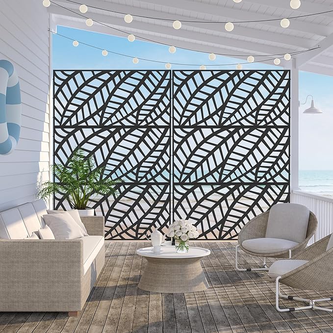 Domi Metal Privacy Screen, Freestanding Outdoor Indoor Divider, Decorative Privacy Screen Panels for Balcony Patio Garden, Leaf-Shaped