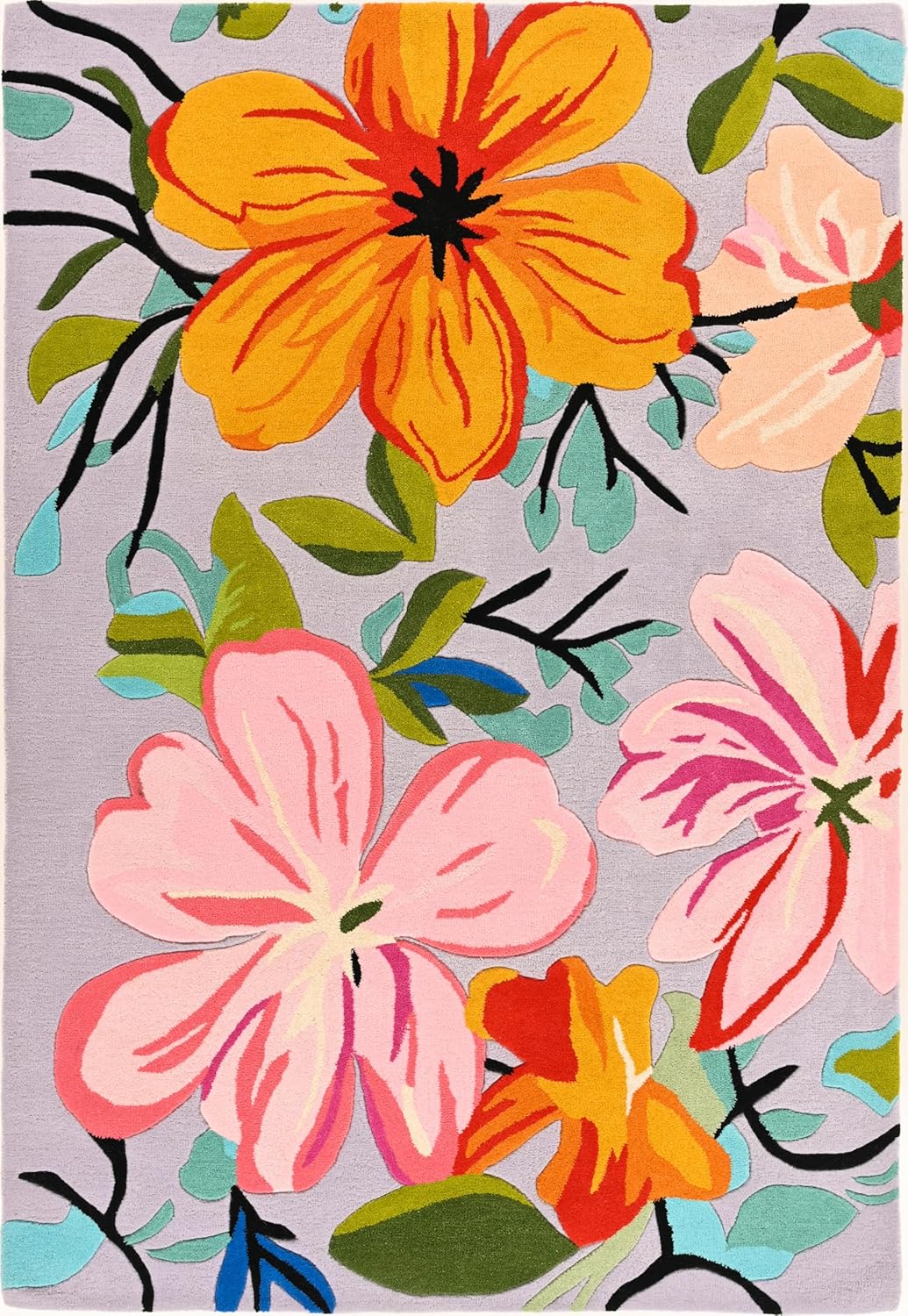 Handmade Wool Floral Area Rug for Living Room | Elegant Flower Garden Design, Soft, Thick and Durable | Bedroom, Dining Room & Home Decor Carpet (6' Round, Floral K)