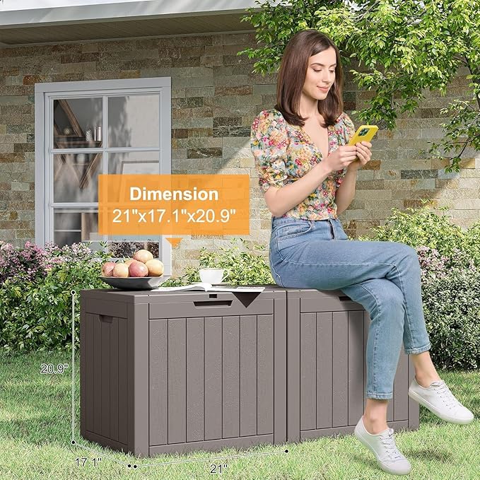 32 * 2 Gallon Outdoor storage deck Box Waterproof ，garden tool,backyard cushion,poolside toy storage,Smalldelivery boxes for outside,Two Boxes/set (Wood-like Striped Gray