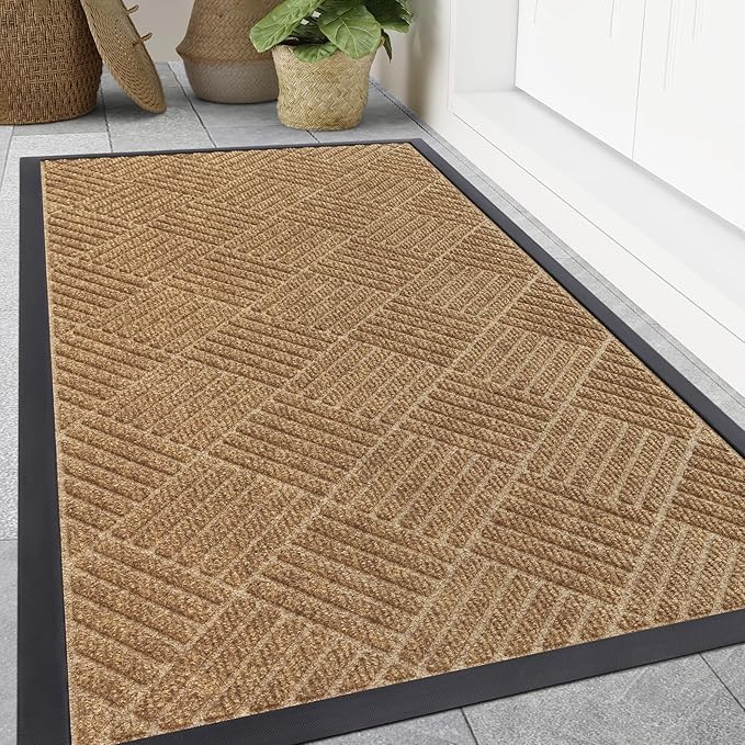 Smiry Front Door Mat Outside Entrance, Heavy Duty Outdoor Indoor Mat, Natural Rubber Doormat, Non Slip, Trap Dirt and Moisture, Easy Clean, Low Profile Patio Porch Entryway Mat, 71x47, Coffee