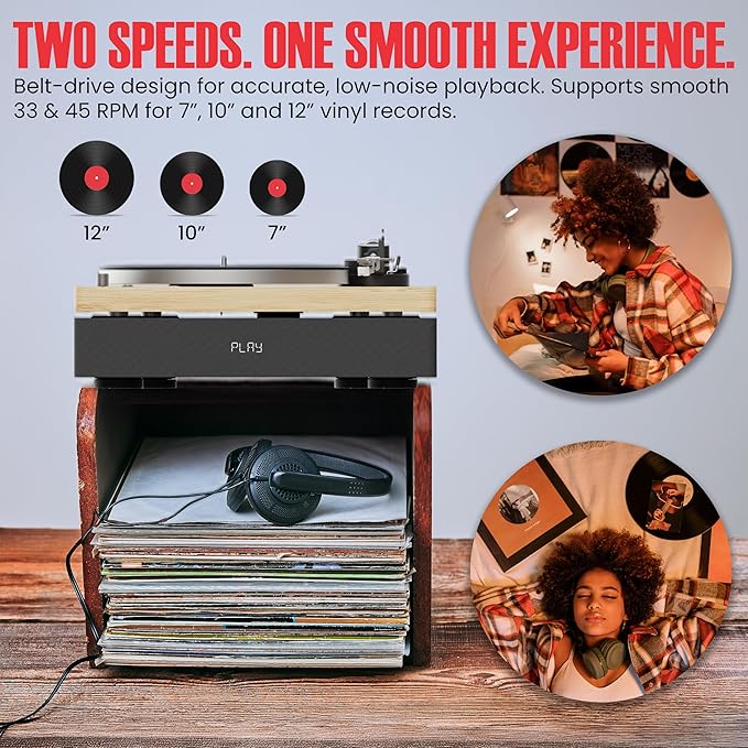 AudioSource Vinyl Record Player, Bluetooth Turntable with 2.1 Channel Speaker, 120W, Built-in Subwoofer, High Fidelity 2-Speed Belt Drive, Patented Speaker Isolation Design, AT33