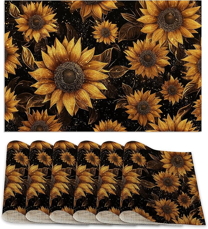 Placemats12x18 Inch,Sunflowers Placemats,Kitchen Dining Coffee Table Mats Set of 6 for Home Indoor Outdoor Party