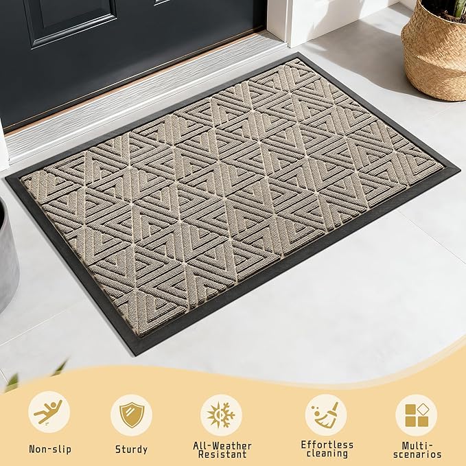 Yimobra Large Door Mat 36x24, All-Weather Waterproof Non-Slip Welcome Matt Outdoor, Heavy Duty Non Slip Doormat for Entryway for Patio and Garage Indoor, Easy Clean, Beige
