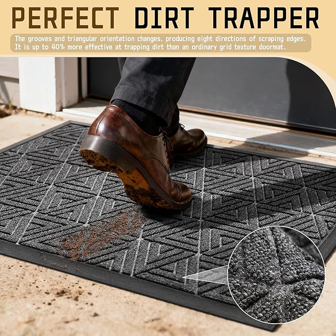 Yimobra Outdoor Mats for Front Door 29.5x17, Stops Mud & Dirt at Entrance, Fits Garage & Patio, All-Weather Waterproof Non Slip Outdoor Indoor Welcome Mat, Mix Grey