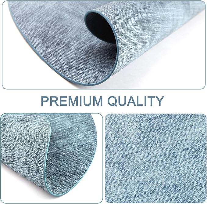 Round Faux Leather Placemats and Coasters, Set of 4, Reversible Heat Resistant Non-Slip Table Mats, Waterproof Wipeable Place Mats for Dining Table, Washable for Indoor & Outdoor (4, Blue)