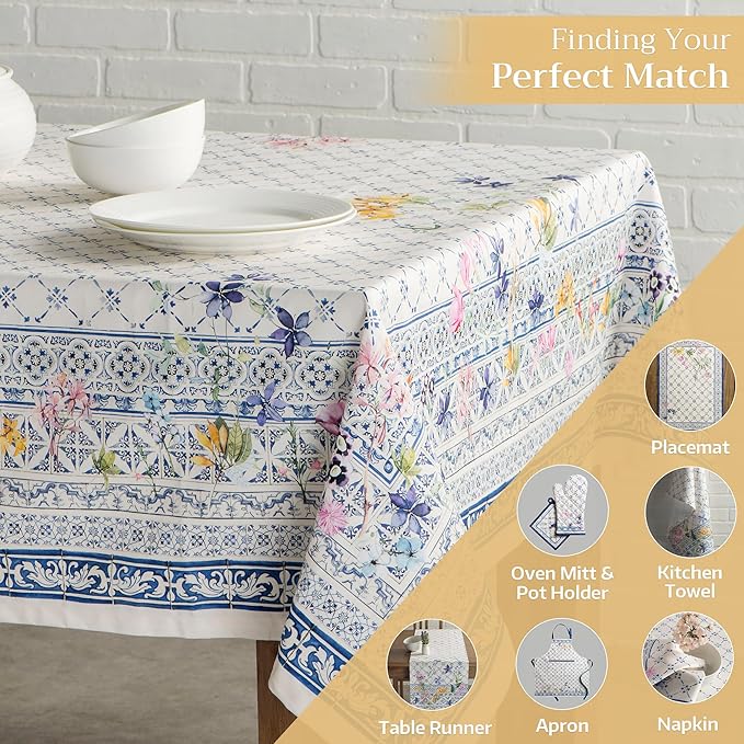 Maison d' Hermine Table Cloth Rectangle Table 100% Cotton 70 x 140 Inches Tablecloth Reusable Decorative Everyday Use for Dining Room, Farmhouse, Home, Party, Festive & Wedding Spring Summer - Faience