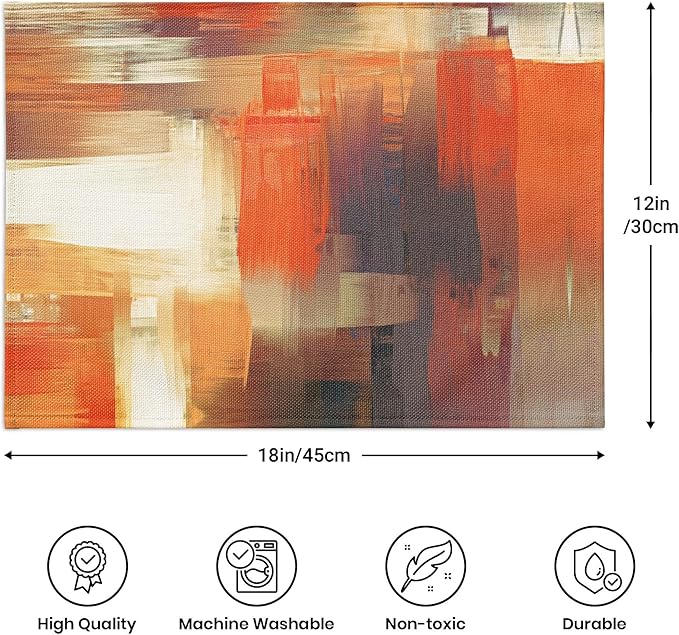 Modern Art Placemats Set of 4 Orange Abstract Painting Place Mats Washable Linen Placemat for Kitchen Dining Table Home Party Decor 18x12 Inches