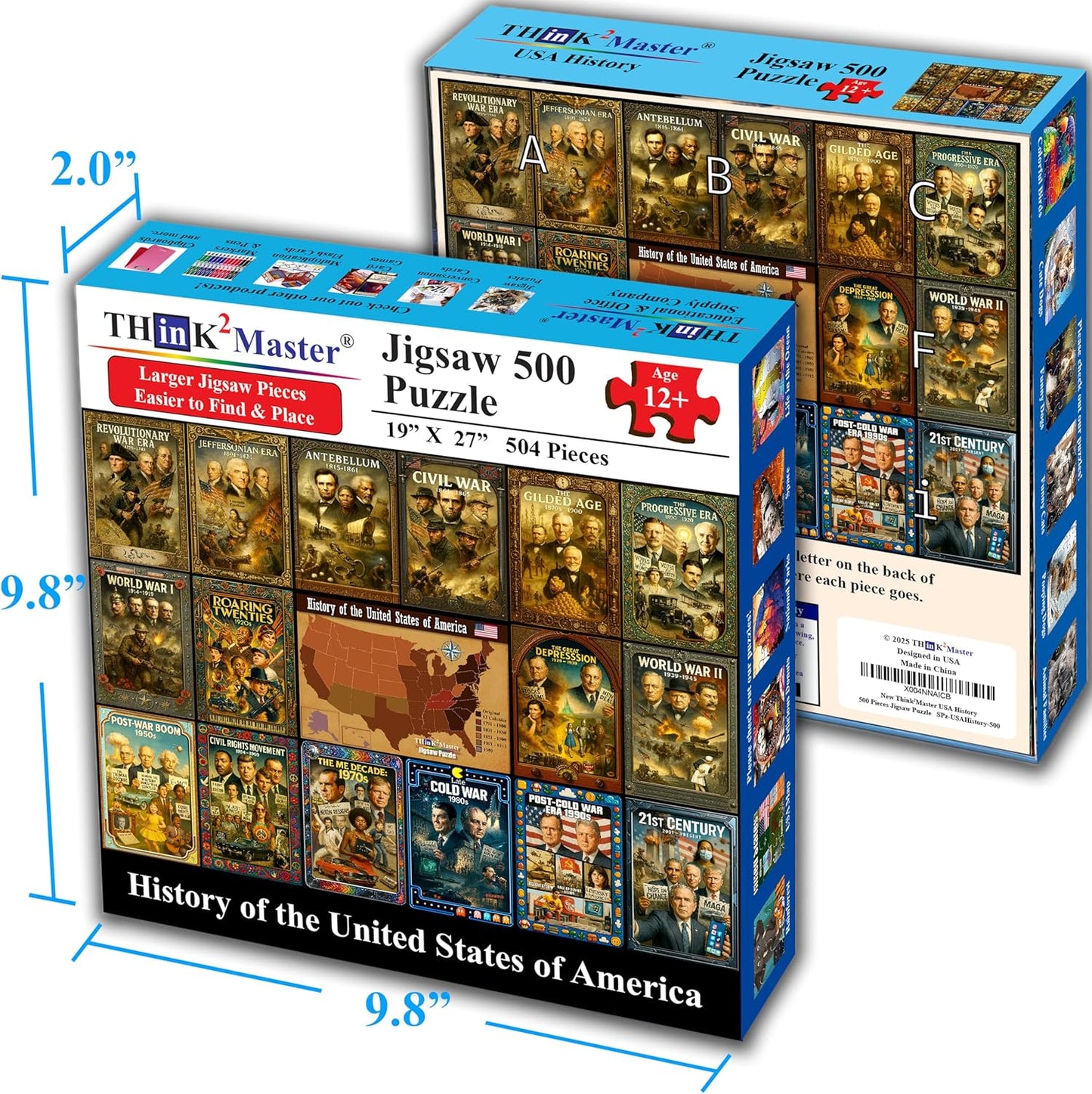 Think2Master History of The United States 500 Pieces Large Format Jigsaw Puzzle: Kids 12+, Teens, Adults & Families. Great Gift. Presidents, Key Events & ERAS from 1776 to Today. Size: 26.8” X 18.9”