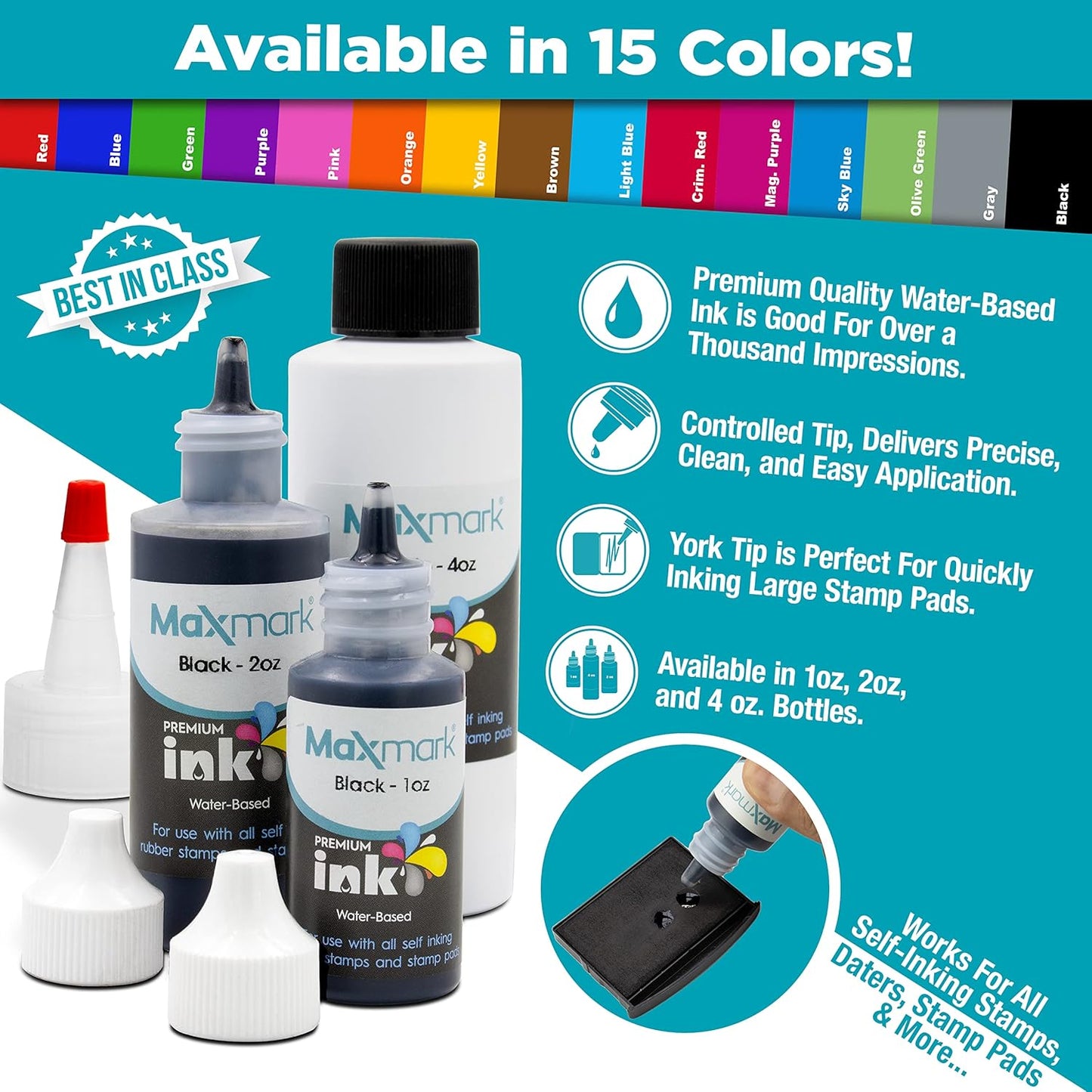 MaxMark Premium Refill Ink for self Inking Stamps and Stamp Pads, Orange Color - 1 oz.
