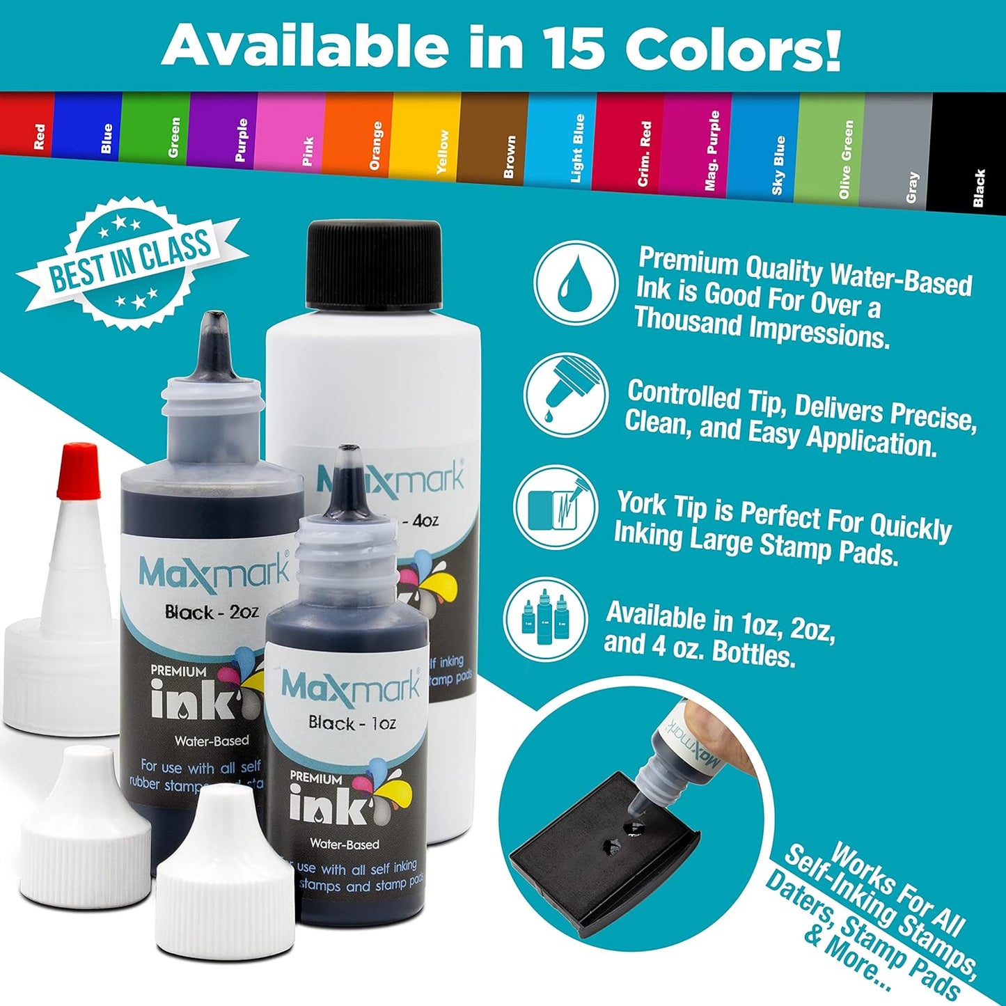 MaxMark Premium Refill Ink for self Inking Stamps and Stamp Pads, Brown Color - 1 oz.