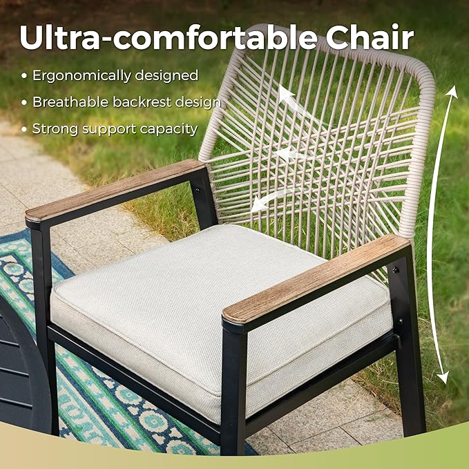 7 Pieces Outdoor Dining Set for 6, Patio Dining Set Wicker Rattan Chairs with Soft Cushion and Extendable Rectangular Table, Wicker Patio Table and Chairs for Backyard Porch