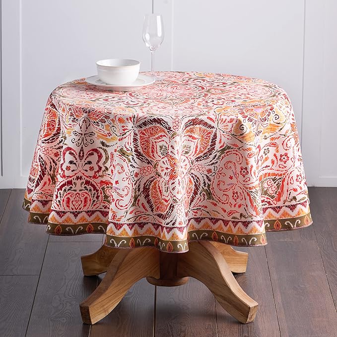 Maison d' Hermine Table Cloth Round Table 100% Cotton 69 Inches Fall Tablecloth Reusable Everyday Use for Thanksgiving Christmas Decorations Dining Farmhouse Party (Damask)