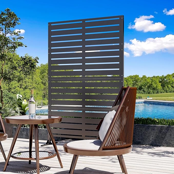 Modern Shade Metal Privacy Screen Outdoor 72" H x 48" W, Stable & Durable Privacy Fence Panels for Instant Privacy & Space Division, Freestanding Decorative Patio Screens for Outdoor, Black (2 Panel)