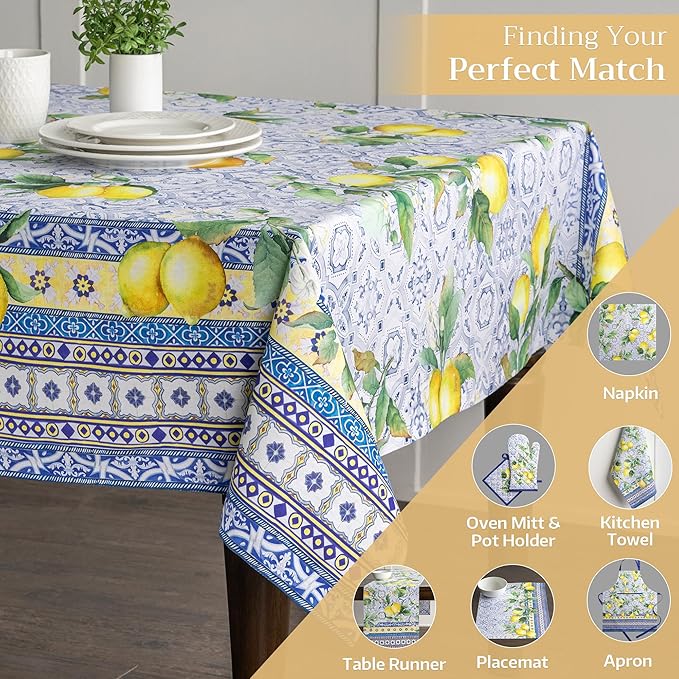 Maison d' Hermine Table Cloth Rectangle Table 100% Cotton 60 x 90 Inches Tablecloth Reusable Decorative Everyday Use for Dining Room, Farmhouse, Home, Party, Festive & Wedding Spring Summer - Citrus