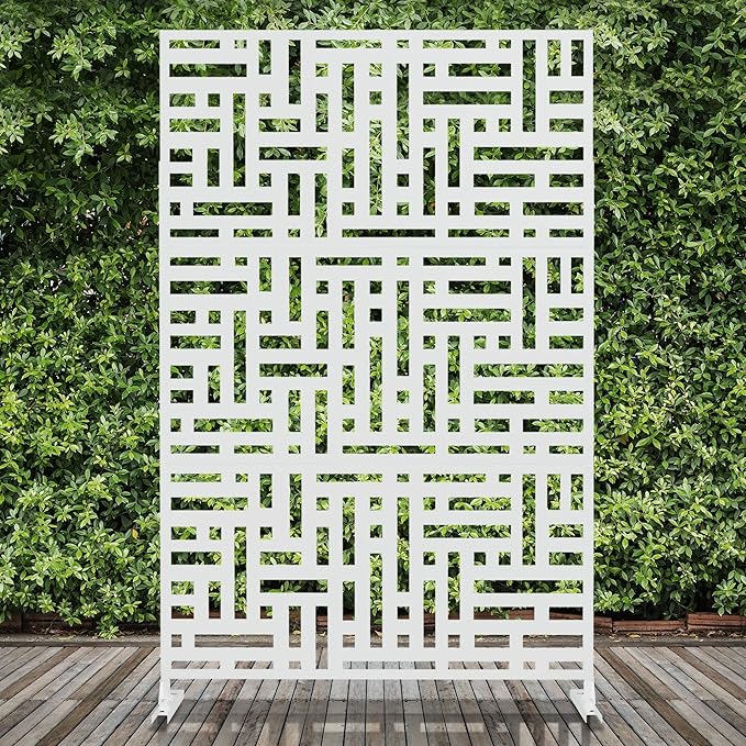 Elevens Free Decorative Privacy Screen with Stand, Outdoor Decor Privacy Fence Screen Metal Fence Panels, Outdoor Divider for Garden Patio Backyard, White-Block (A-GE04002)