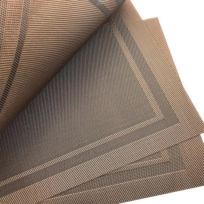 Gugrida Placemats Set of 6 Plaid Checkered Brown PVC Placemat for Dining Table Durable Woven Vinyl Stain tablemats 18"X12"