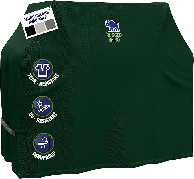 RUGGED RHINO 60 Inch Heavy Duty Grill Cover for Outdoor Grills, All Season Three Layer Waterproof UV Resistant Windproof Gas BBQ Covers, Compatible for Weber Char-Broil Pit Boss Traeger and More Green