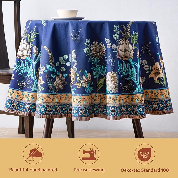Maison d'Hermine Premium Table Cloth Round Table 100% Cotton 70 Inches Tablecloth Reusable Decorative Everyday Use for Dining Room, Farmhouse, Home, Party, Festive & Wedding - Artichoke