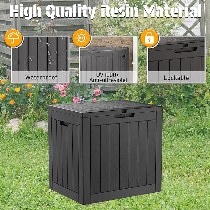 NUNU LAB 35 Gallon Outdoor Storage Box Waterproof, Outside Package Delivery Deck Boxes with Lockable Lid, Backyard Storage Bin For Garden Tools, Patio Cushions Accessories, Black
