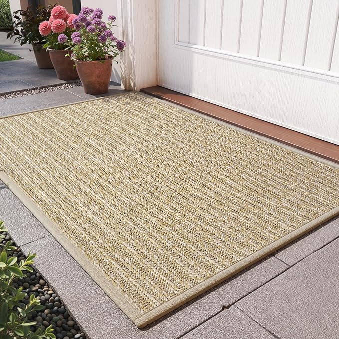 Front Door Mat 17"x30", Heavy Duty Waterproof Dirt Trapping Non-Slip Doormats, Low Profile Entrance Mats for Front Indoor/Outdoor, Brown