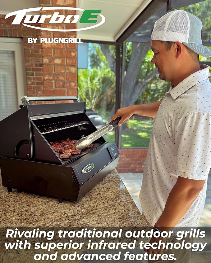 Turbo E XL Electric Grill, 1700W Infrared, Warming Rack and Probe, Apartment Friendly