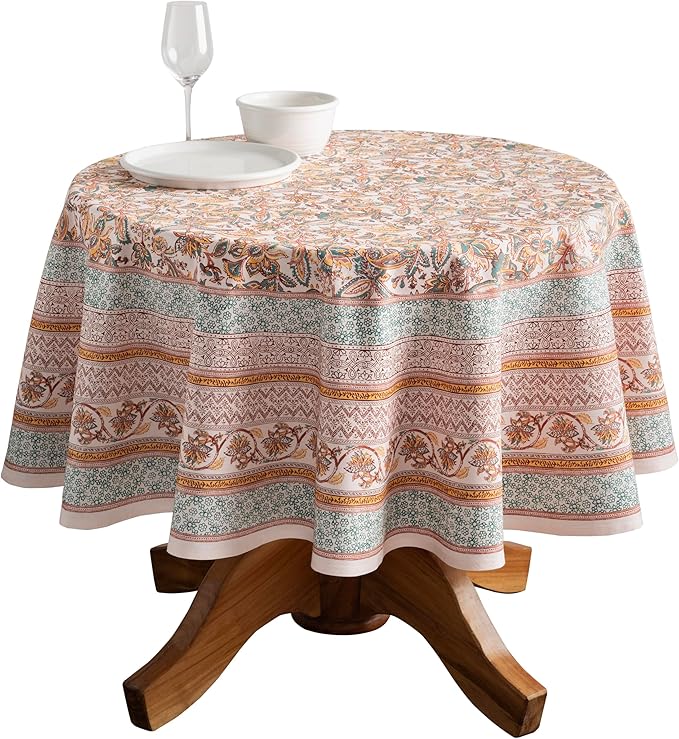 Maison d' Hermine Table Cloth Round Table 100% Cotton 63 Inches Fall Tablecloth Reusable Everyday Use for Thanksgiving Christmas Decorations Dining Farmhouse Party (Nila)