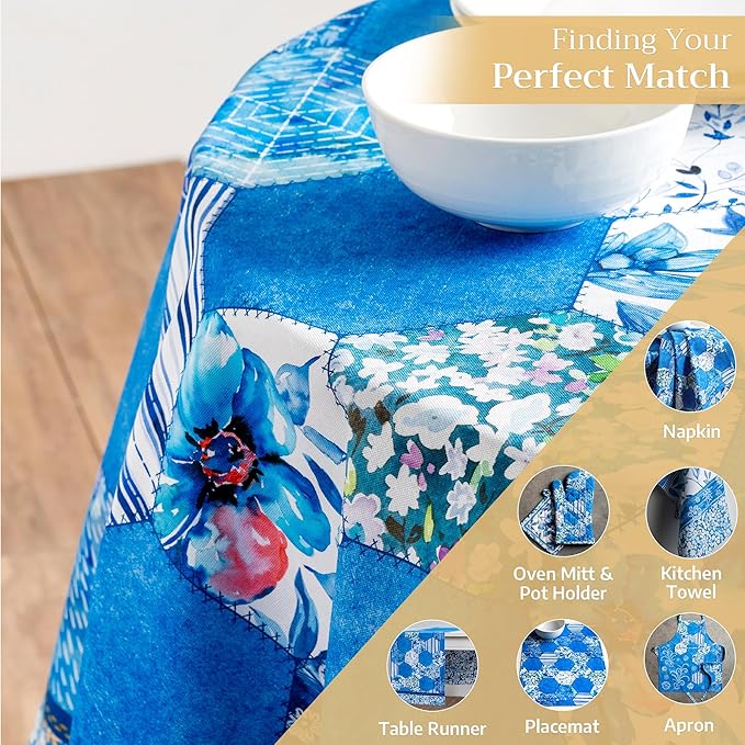 Maison d' Hermine Table Cloth Round Table 100% Cotton 69 Inches Tablecloth Reusable Decorative Everyday Use for Dining Room, Farmhouse, Home, Party, Festive & Wedding Spring Summer - Summer Blues