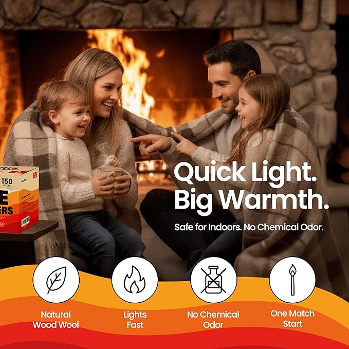 Moscow-Mix Fire Starter (150 PCS) Bulk Natural Fire Starters for Campfires, Fireplace, Charcoal Starter for Grill, BBQ, Wood Stove, Fire Pits - Odorless, Non-Toxic, Waterproof Natural Wood Starters
