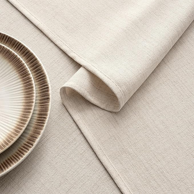 MIULEE Grayish White Linen Polyester Tablecloth 60x84 Inch Spring Rectangle Table Cloth Waterproof,Stain Resistant & Wrinkle Resistant for Dining Party Wedding