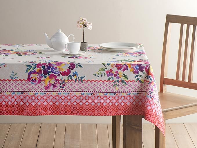 Maison d' Hermine Table Cloth Rectangle Table 100% Cotton 70 x 120 Inches Tablecloth Reusable Decorative for Dining Room, Farmhouse, Home, Party, Festive & Wedding Spring Summer - Rose Garden