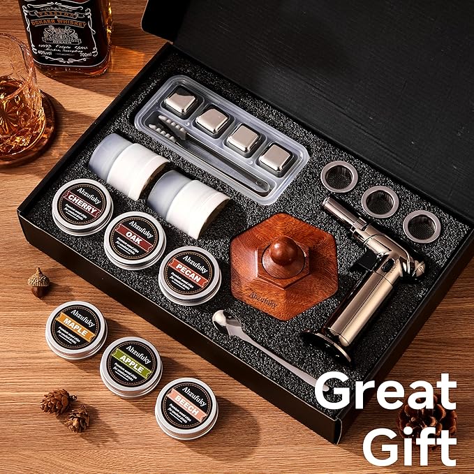 Whiskey Smoker Kit with Torch - 6 Flavors Wood Chips, Old Fashioned Cocktail Drink Smoker Kit, Birthday Bourbon White Elephant Gifts for Adults, Men, Husband, Dad, Christmas, Whiskey Lover(No Butane)