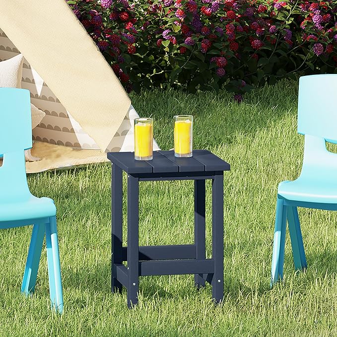 Costaelm Kids Outdoor Side Table, Small Patio HDPE Adirondack Square Table, Porch End Table for Outside Pool Garden, Navy Blue