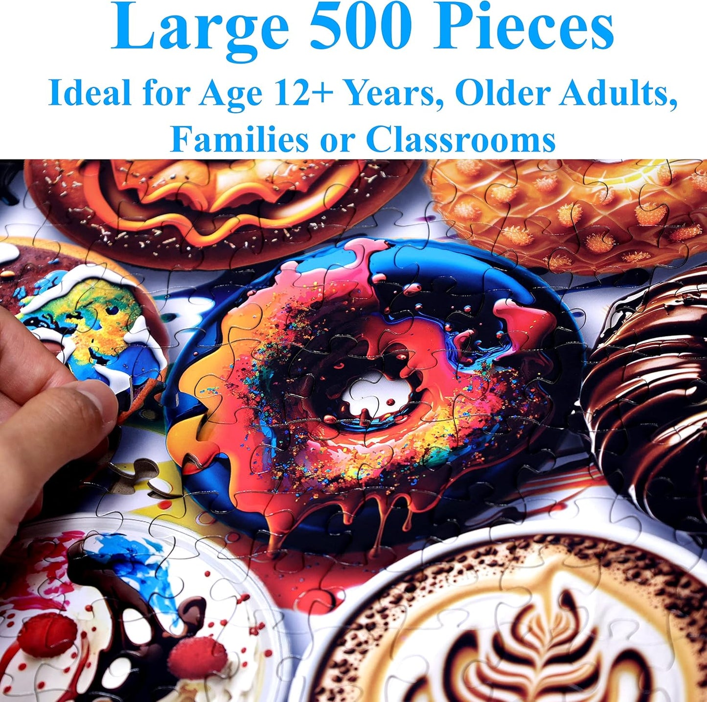 Think2Master Donuts 500 Pieces Jigsaw Puzzle. Perfect White Elephant Gag Gift. Fun for Teens, Seniors & Families. Great Gift for Kids Ages 13+. Size: 26.8” x 18.9”